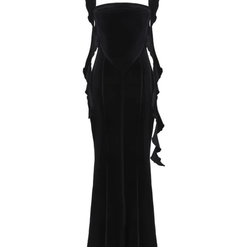 Nana Jacqueline Black Velvet Caroline Ruffle Maxi Holiday Dress